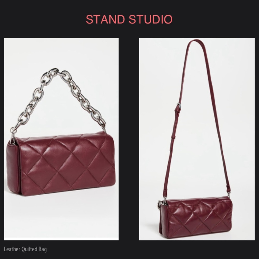 ⭐️HP⭐️ STAND STUDIO Burgundy Leather Quilted Chain Handle Bag w/Crossbody Strap